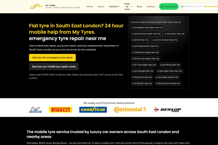 My Tyres mobile tyre service website homepage designed by TechneKaizen