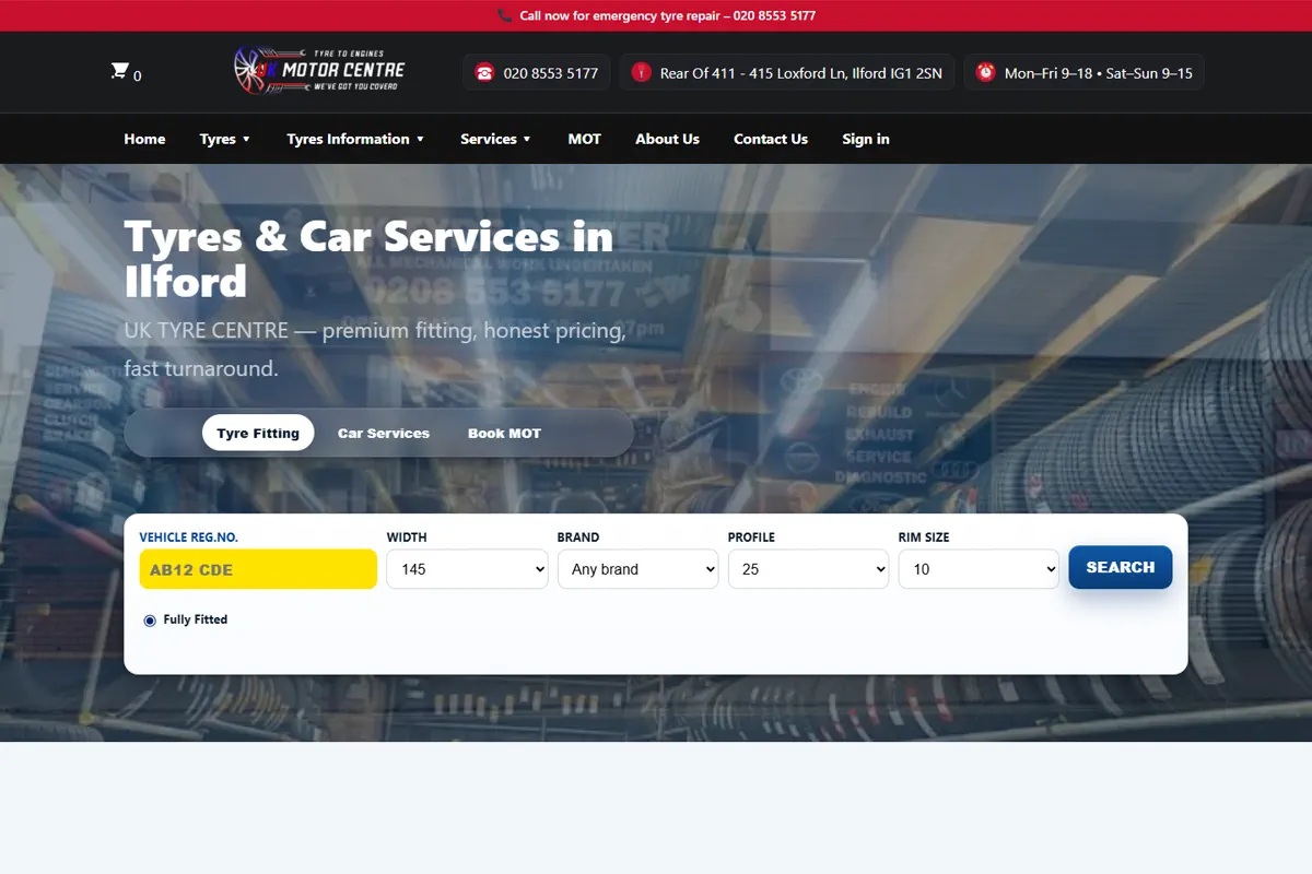 UK Motor Centre website homepage designed by TechneKaizen