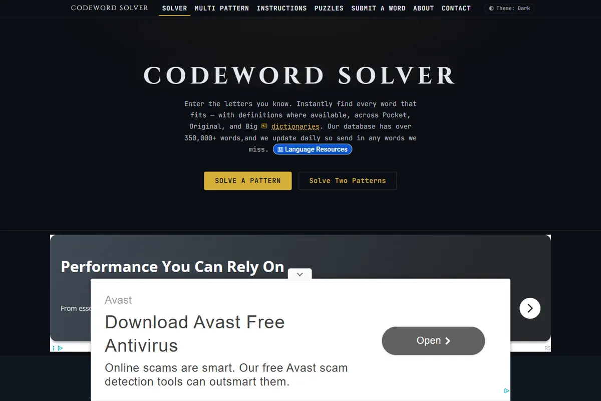 CodeWordSolver website interface