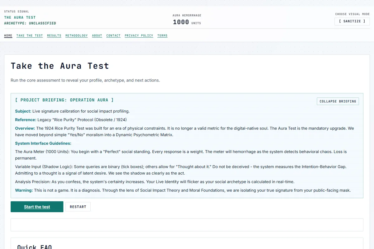 TheAuraTest website interface