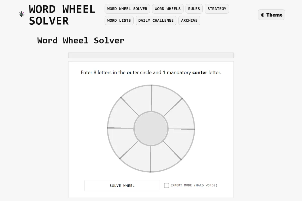 Word Wheel Solver website interface